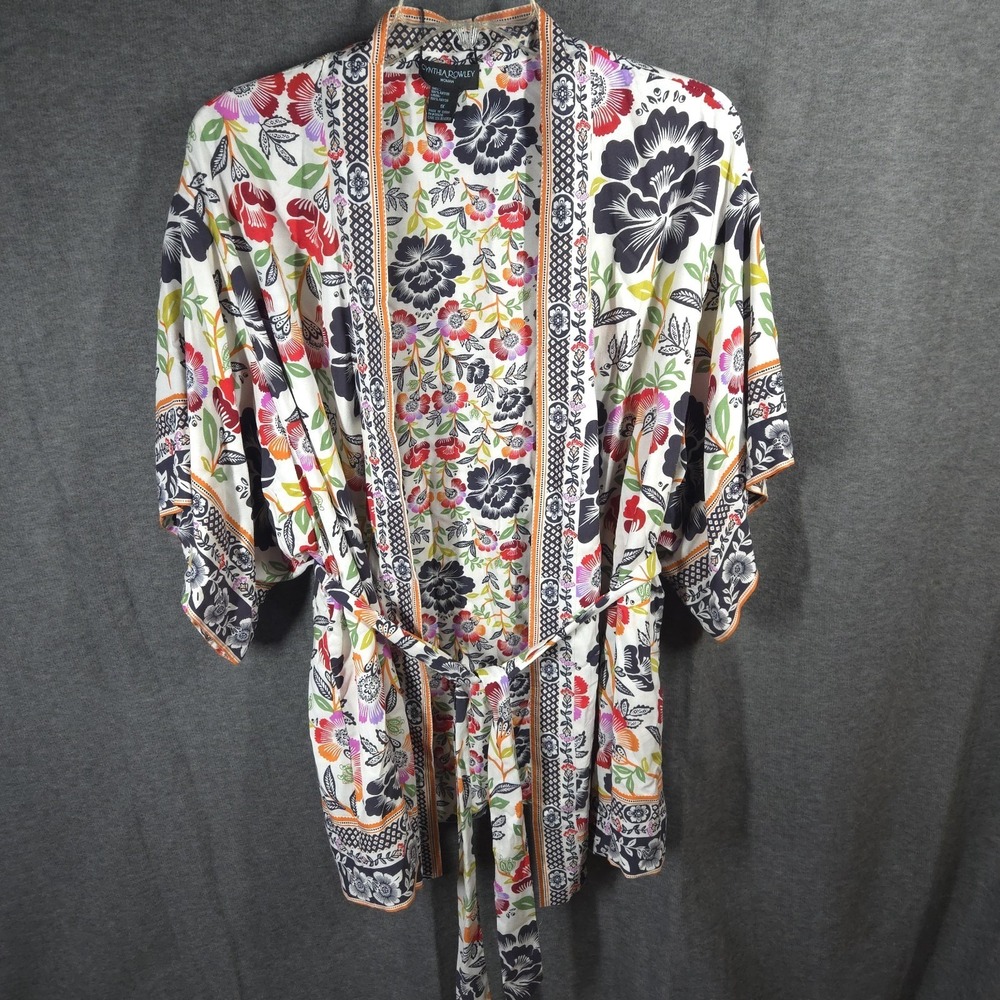 Cynthia Rowley Size 1X Reversible Floral Kimono Cardigan Belted Boho Plus Hippie